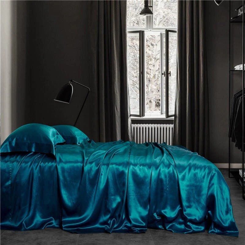Eloisa Aqua Marine Luxury Pure Mulberry Silk Bedding Set - RoseStraya.com