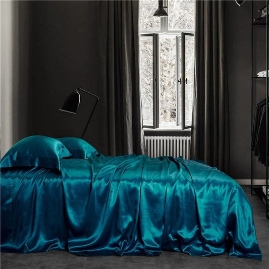 Eloisa Aqua Marine Luxury Pure Mulberry Silk Bedding Set - RoseStraya.com