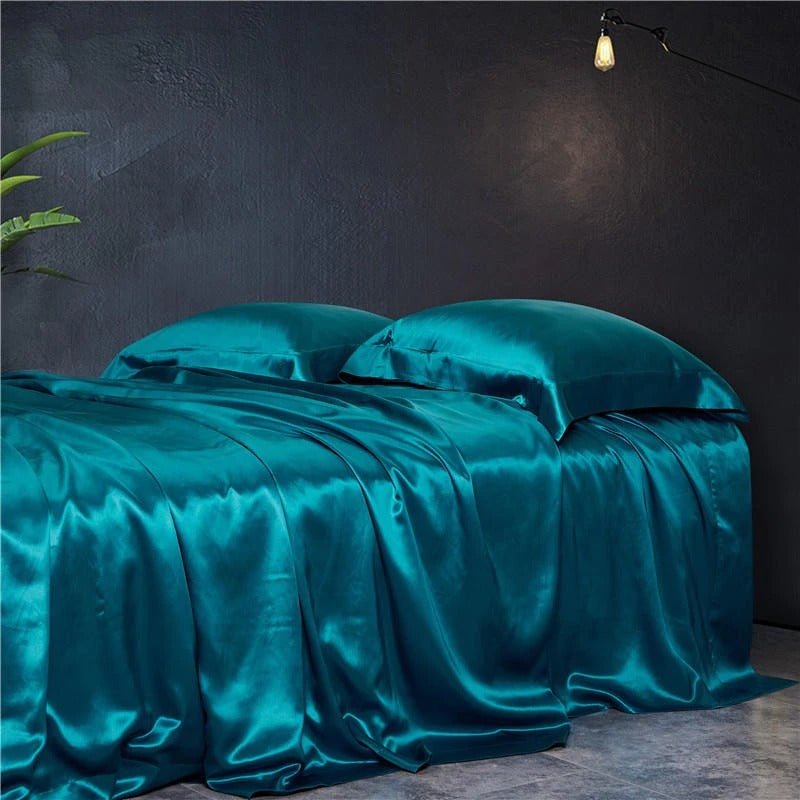 Eloisa Aqua Marine Luxury Pure Mulberry Silk Bedding Set - RoseStraya.com