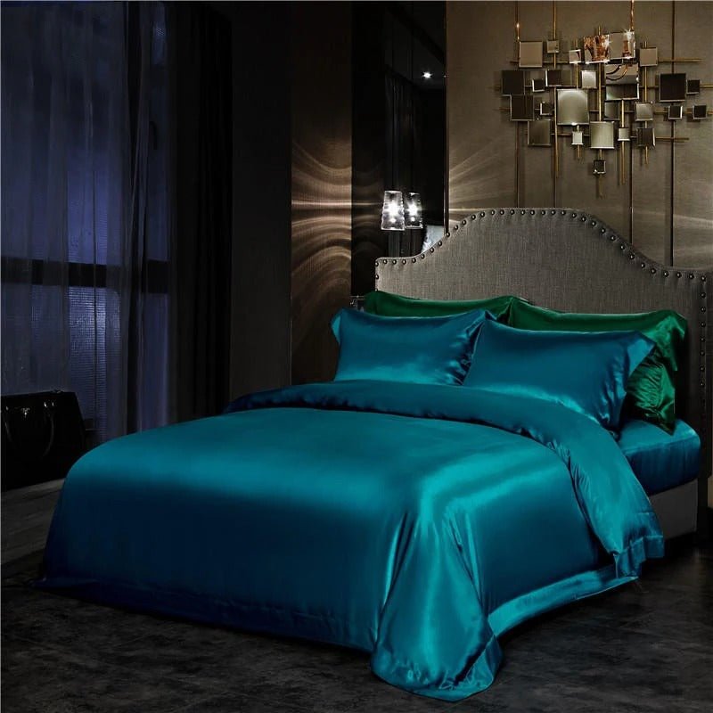 Eloisa Aqua Marine Luxury Pure Mulberry Silk Bedding Set - RoseStraya.com