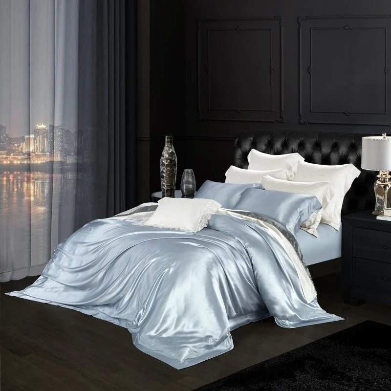 Eloisa Bali Blue Luxury Pure Mulberry Silk Bedding Set - RoseStraya.com