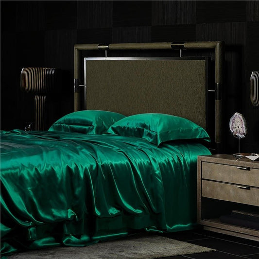 Eloisa Emerald Green Luxury Pure Mulberry Silk Bedding Set - RoseStraya.com