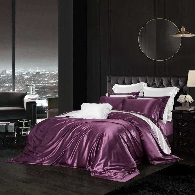 Eloisa Japanese Violet Luxury Pure Mulberry Silk Bedding Set - RoseStraya.com