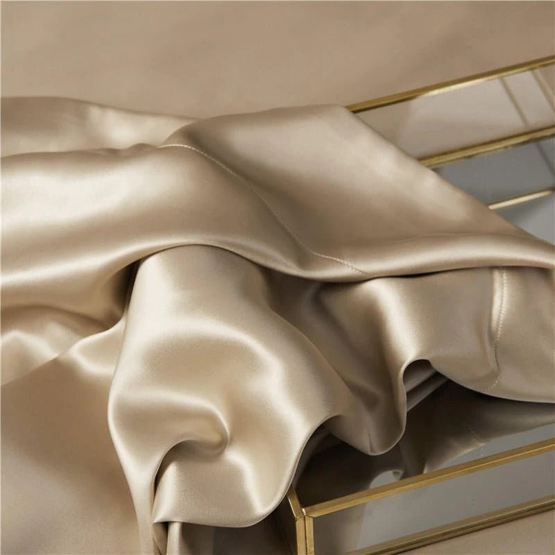 Eloisa Leather Beige Luxury Pure Mulberry Silk Bedding Set - RoseStraya.com