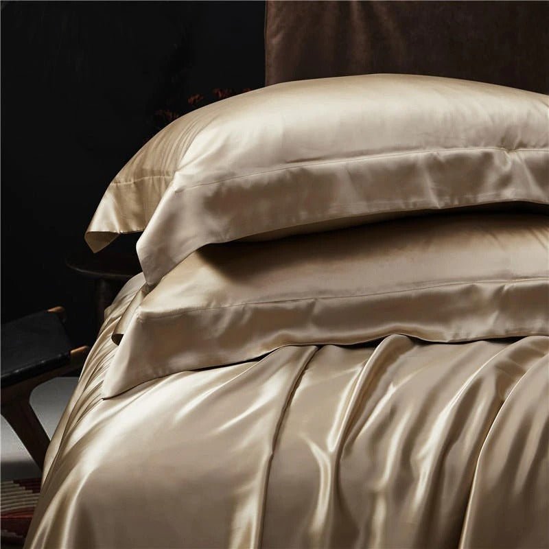Eloisa Leather Beige Luxury Pure Mulberry Silk Bedding Set - RoseStraya.com