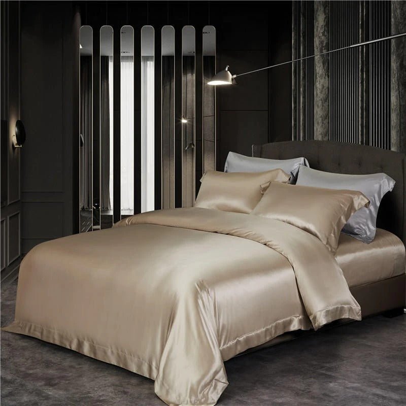 Eloisa Leather Beige Luxury Pure Mulberry Silk Bedding Set - RoseStraya.com