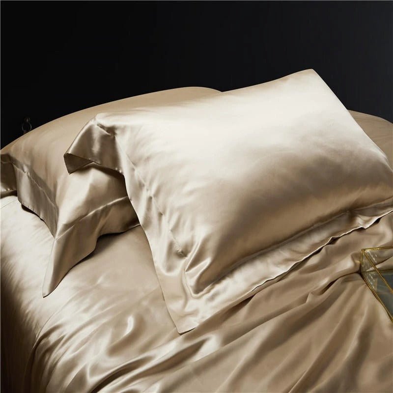 Eloisa Leather Beige Luxury Pure Mulberry Silk Bedding Set - RoseStraya.com