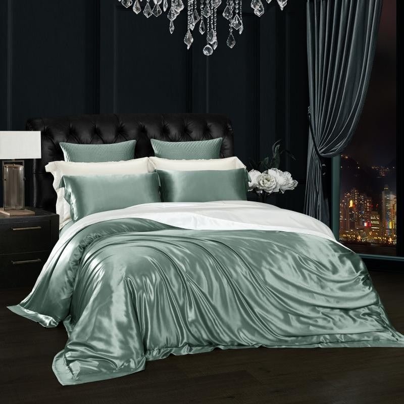 Eloisa Pistachio Green Luxury Pure Mulberry Silk Bedding Set - RoseStraya.com