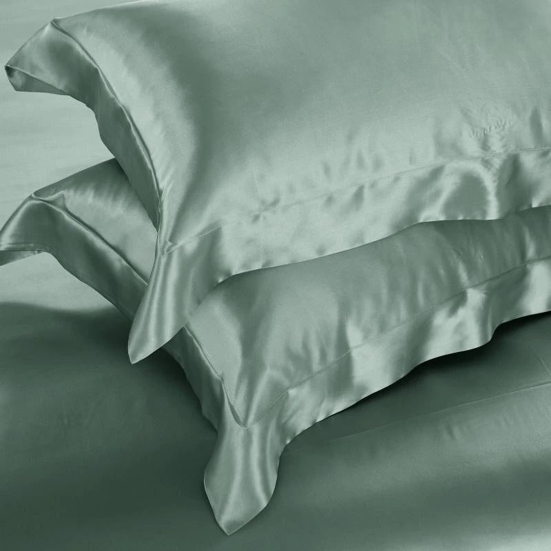 Eloisa Pistachio Green Luxury Pure Mulberry Silk Bedding Set - RoseStraya.com