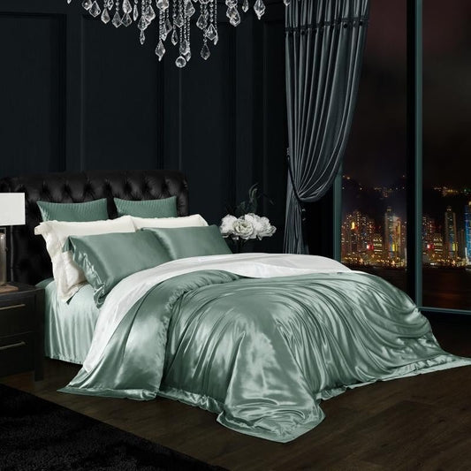 Eloisa Pistachio Green Luxury Pure Mulberry Silk Bedding Set - RoseStraya.com