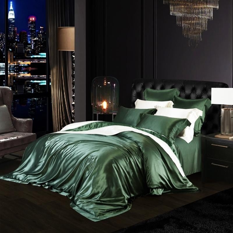 Eloisa Rifle Green Luxury Pure Mulberry Silk Bedding Set - RoseStraya.com