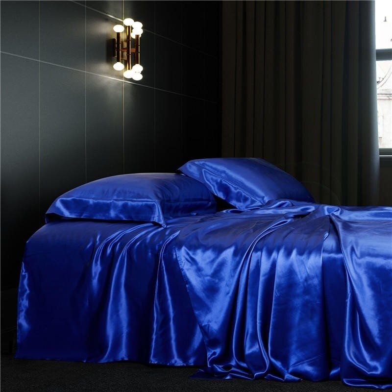 Eloisa Royal Azure Luxury Pure Mulberry Silk Bedding Set - RoseStraya.com