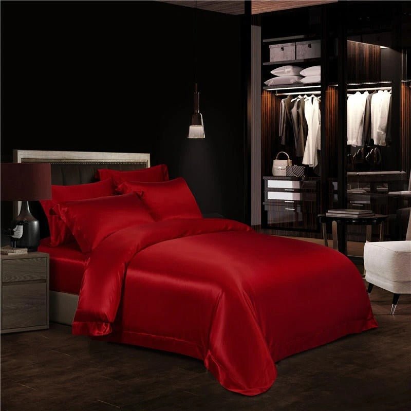 Eloisa Ruby Red Luxury Pure Mulberry Silk Bedding Set - RoseStraya.com