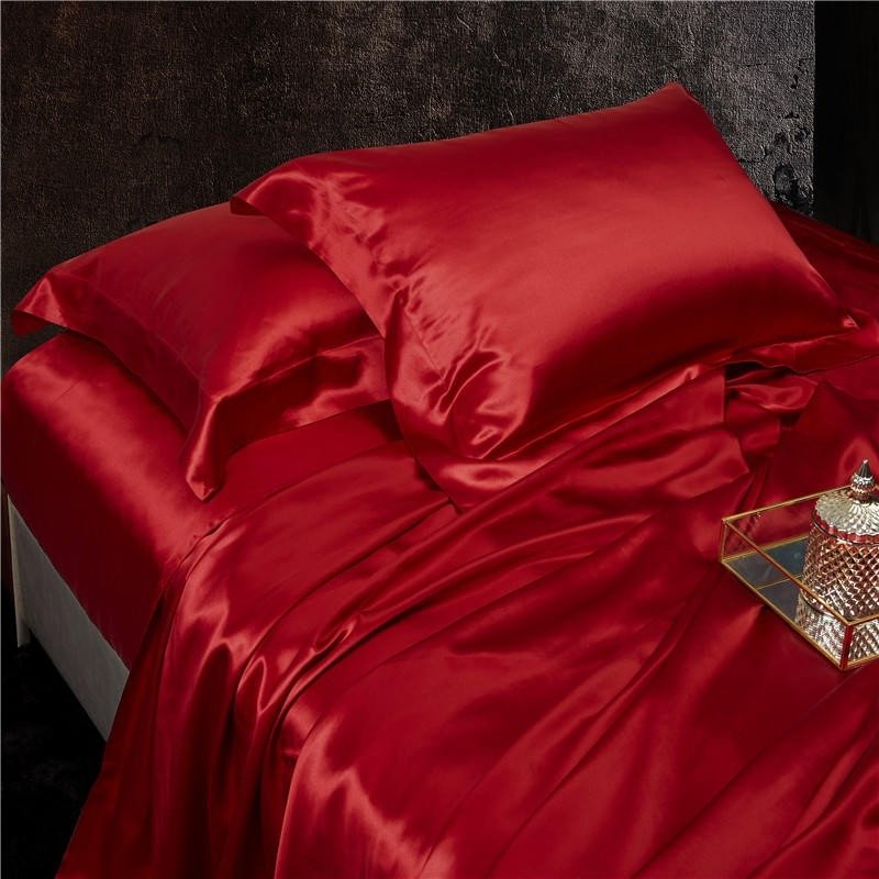 Eloisa Ruby Red Luxury Pure Mulberry Silk Bedding Set - RoseStraya.com