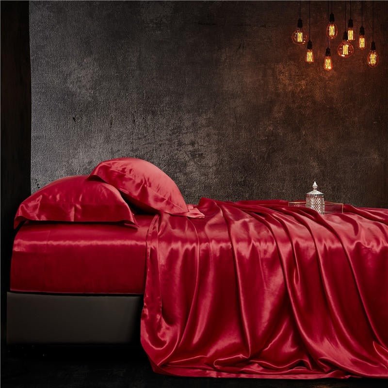 Eloisa Ruby Red Luxury Pure Mulberry Silk Bedding Set - RoseStraya.com