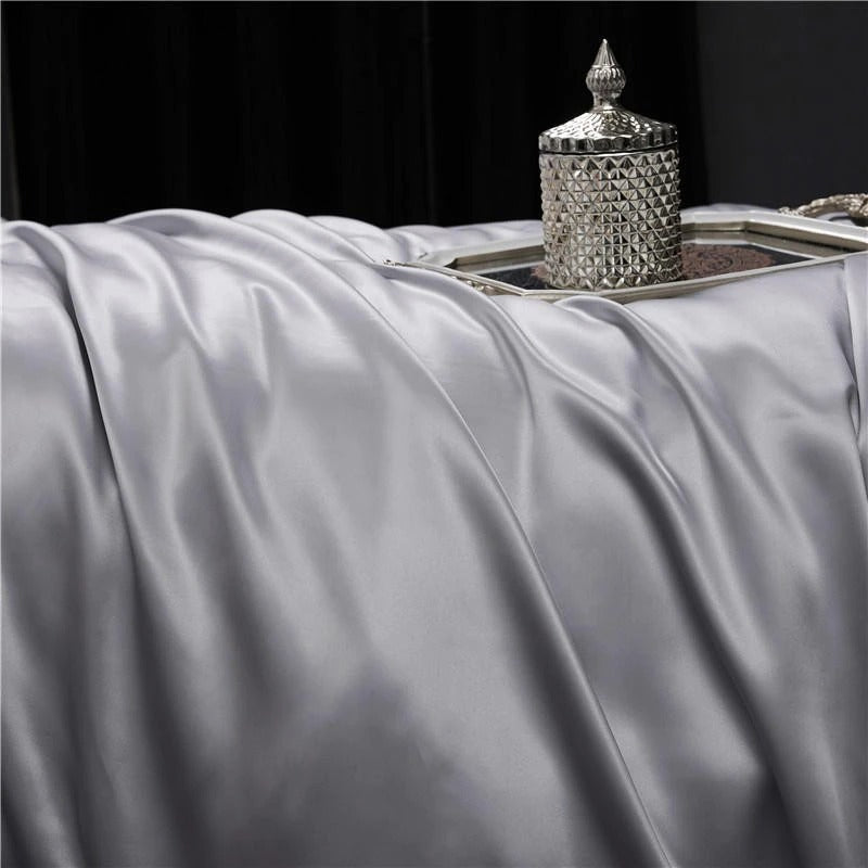 Eloisa Sonic Silver Luxury Pure Mulberry Silk Bedding Set - RoseStraya.com