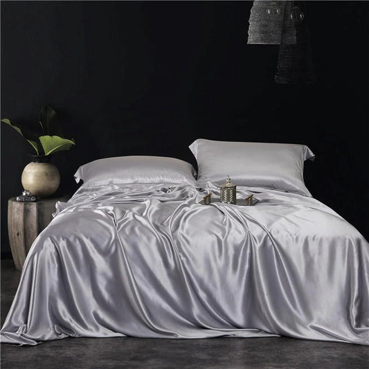 Eloisa Sonic Silver Luxury Pure Mulberry Silk Bedding Set - RoseStraya.com