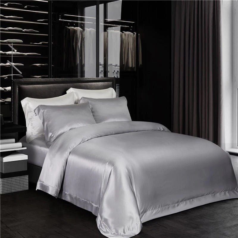 Eloisa Sonic Silver Luxury Pure Mulberry Silk Bedding Set - RoseStraya.com