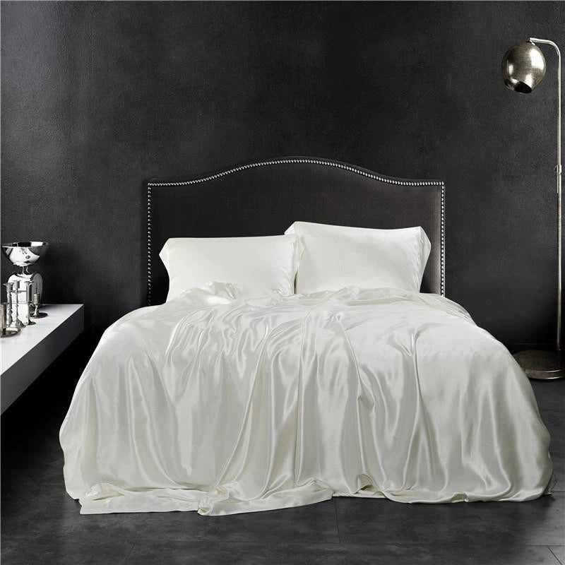 Eloisa White Luxury Pure Mulberry Silk Bedding Set - RoseStraya.com