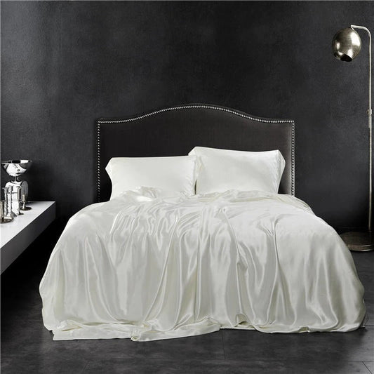 Eloisa White Luxury Pure Mulberry Silk Bedding Set - RoseStraya.com