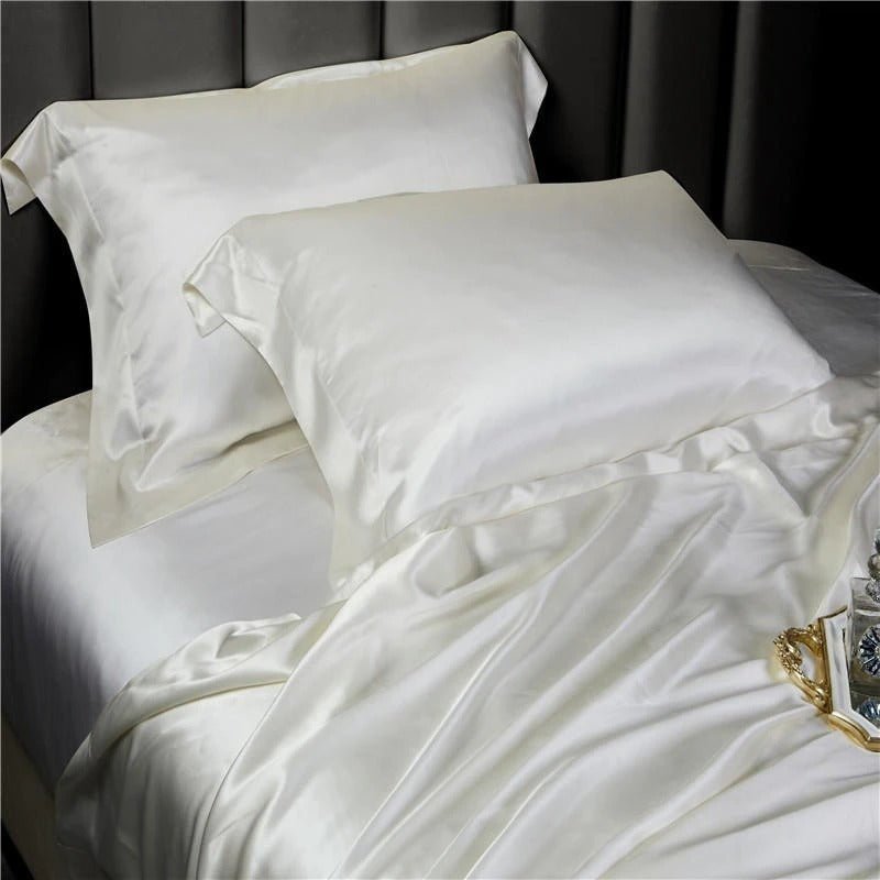 Eloisa White Luxury Pure Mulberry Silk Bedding Set - RoseStraya.com