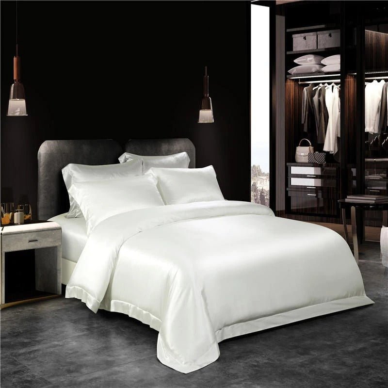 Eloisa White Luxury Pure Mulberry Silk Bedding Set - RoseStraya.com