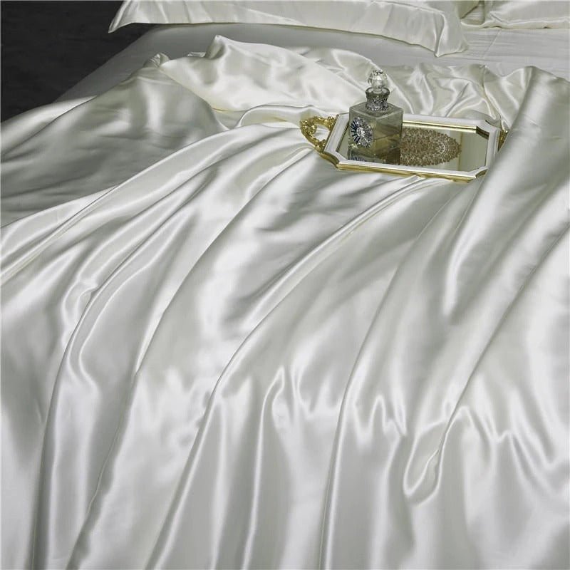 Eloisa White Luxury Pure Mulberry Silk Bedding Set - RoseStraya.com