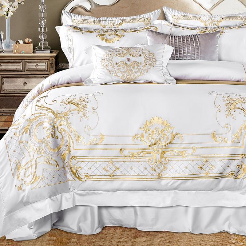 Ezra White Egyptian Cotton Embroidery Duvet Cover Set - RoseStraya.com