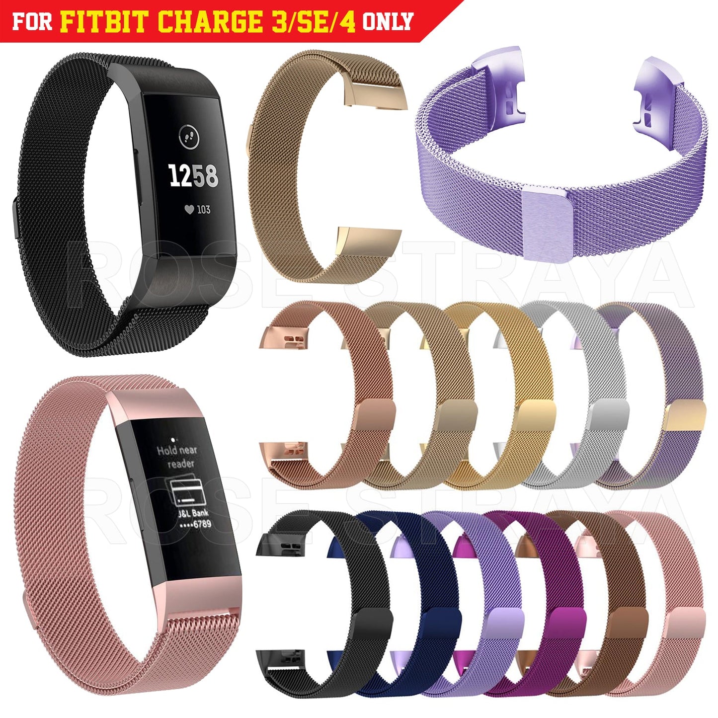 Fitbit Charge 3/4 Band Metal Stainless Steel Milanese Loop Strap Wristband