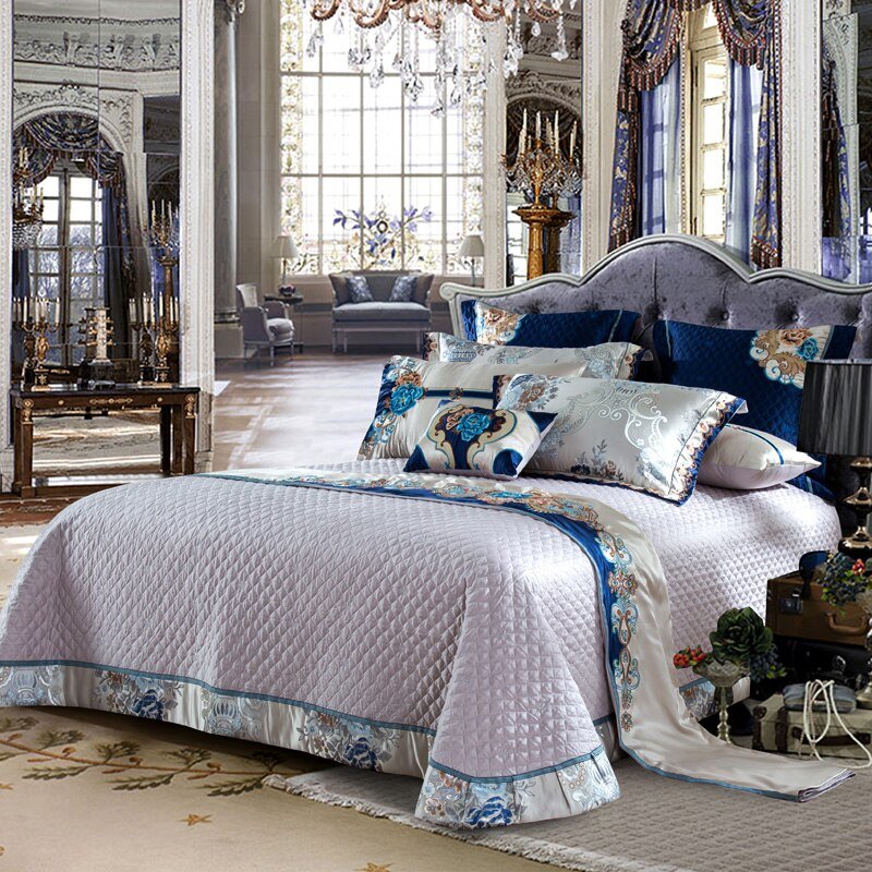 Ginchiyo Silver Golden Silk Satin Jacquard Egyptian Cotton Duvet Cover Set - RoseStraya.com