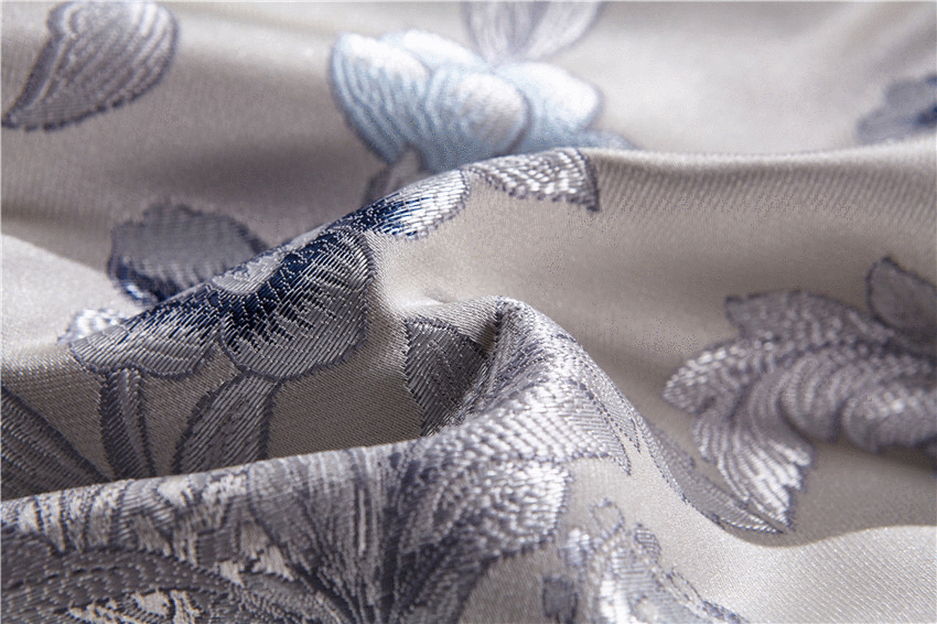 Imperio Blue Silver Silk Cotton Jacquard Luxury Chinese Duvet Cover Set - RoseStraya.com