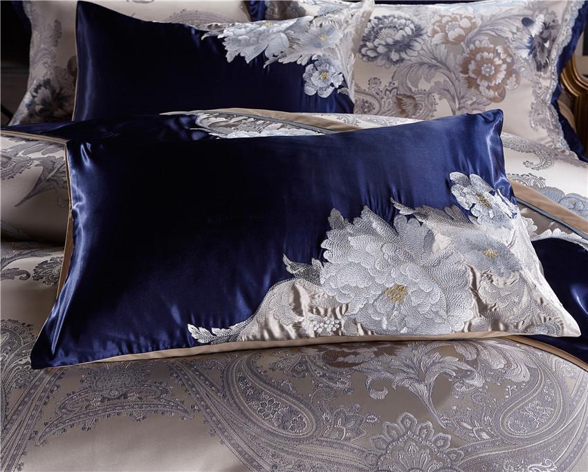 Imperio Blue Silver Silk Cotton Jacquard Luxury Chinese Duvet Cover Set - RoseStraya.com