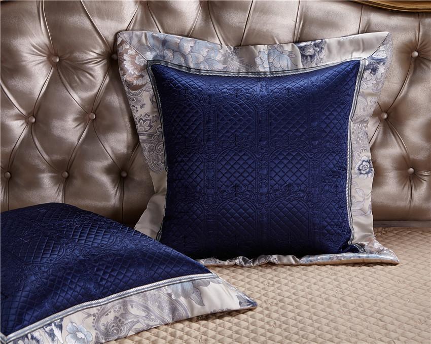 Imperio Blue Silver Silk Cotton Jacquard Luxury Chinese Duvet Cover Set - RoseStraya.com