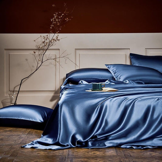 Jewel Prussian Blue Luxury Pure Mulberry Silk Bedding Set - RoseStraya.com