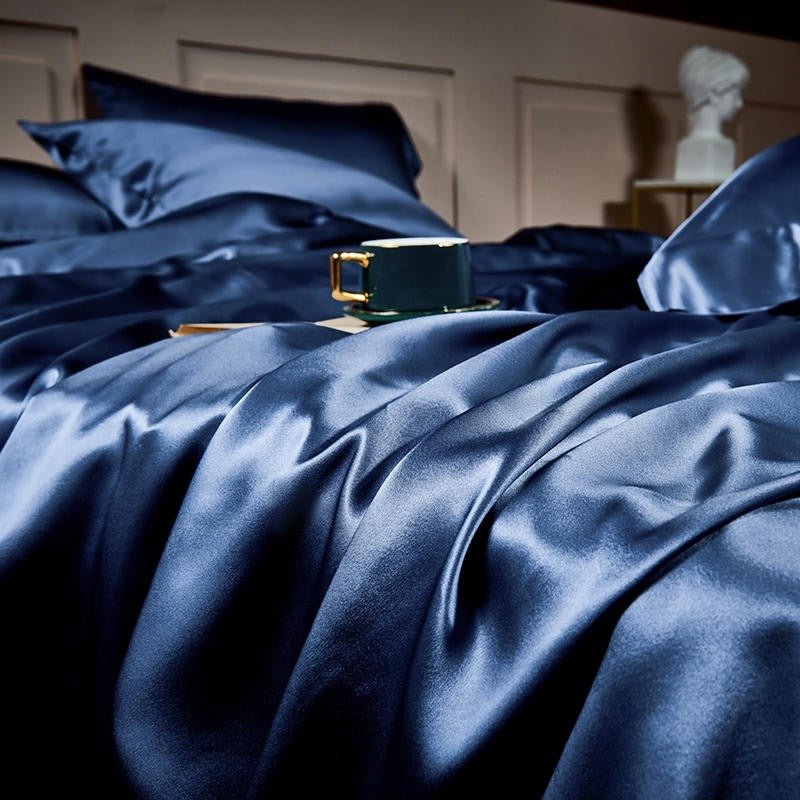 Jewel Prussian Blue Luxury Pure Mulberry Silk Bedding Set - RoseStraya.com