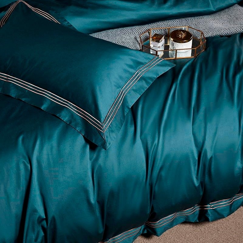 Leilah Aqua Green Embroidered Edge Egyptian Cotton Duvet Cover Set - RoseStraya.com