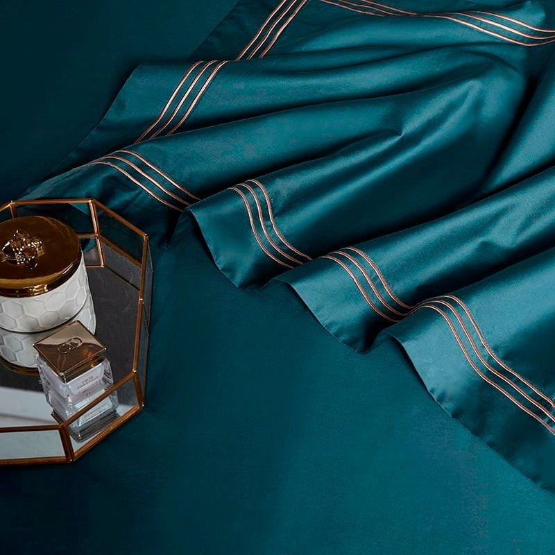 Leilah Aqua Green Embroidered Edge Egyptian Cotton Duvet Cover Set - RoseStraya.com