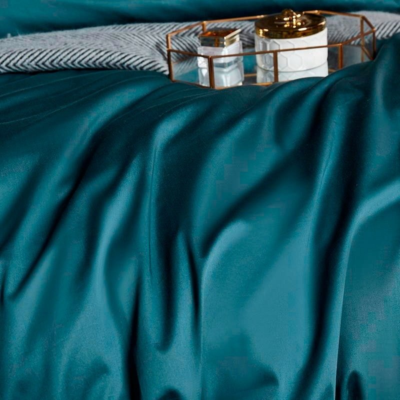 Leilah Aqua Green Embroidered Edge Egyptian Cotton Duvet Cover Set - RoseStraya.com