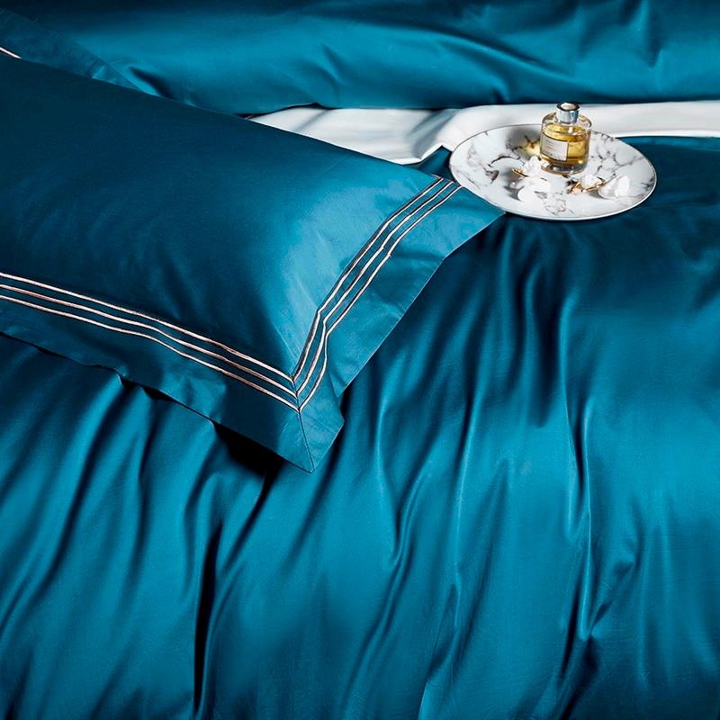 Leilah Blue Embroidered Edge Egyptian Cotton Duvet Cover Set - RoseStraya.com