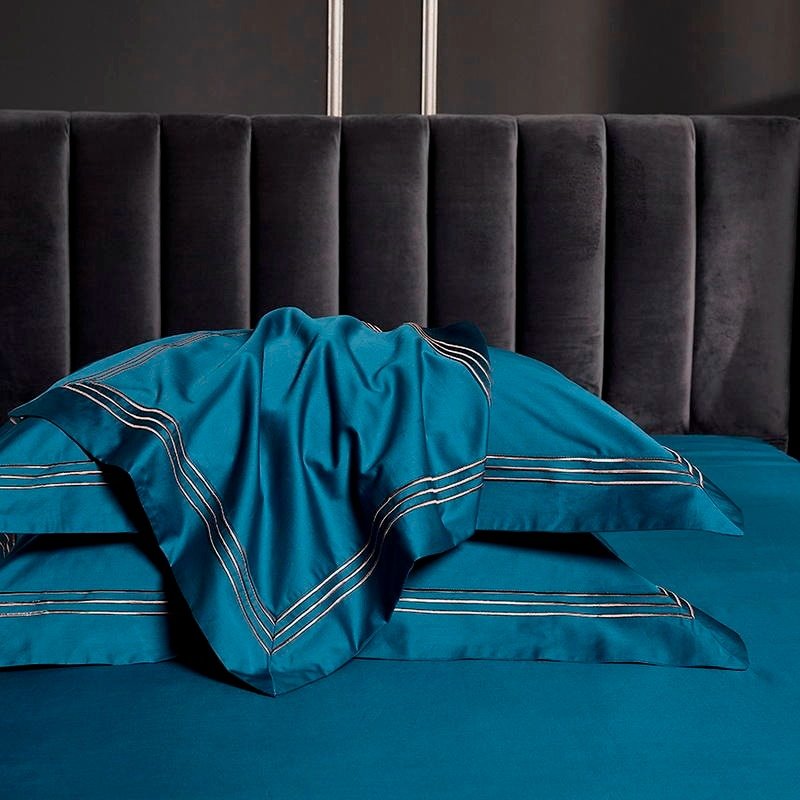 Leilah Blue Embroidered Edge Egyptian Cotton Duvet Cover Set - RoseStraya.com