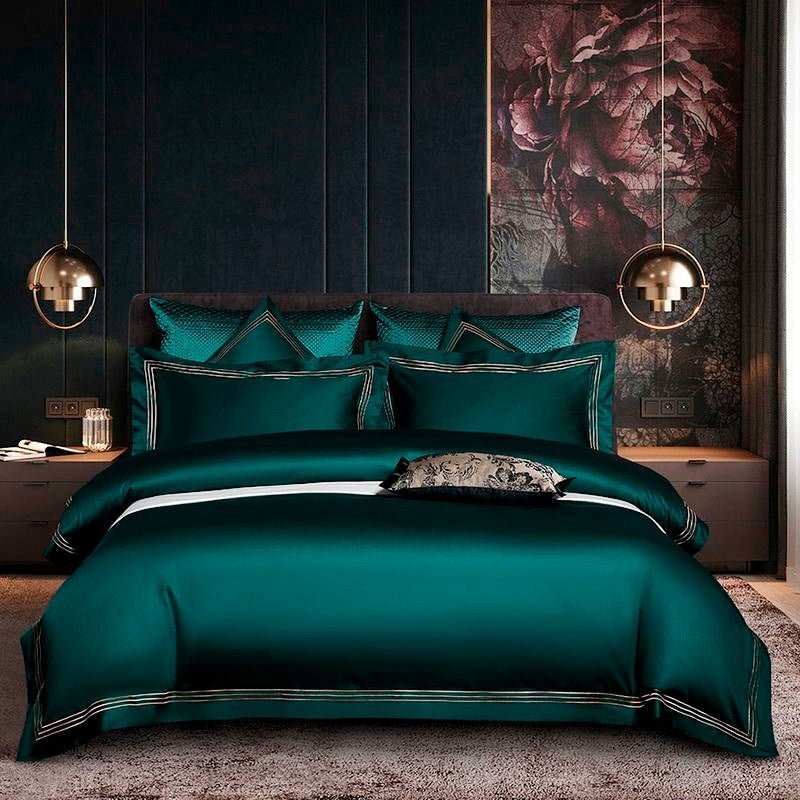 Leilah Green Embroidered Edge Egyptian Cotton Duvet Cover Set - RoseStraya.com