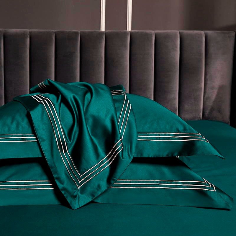 Leilah Green Embroidered Edge Egyptian Cotton Duvet Cover Set - RoseStraya.com