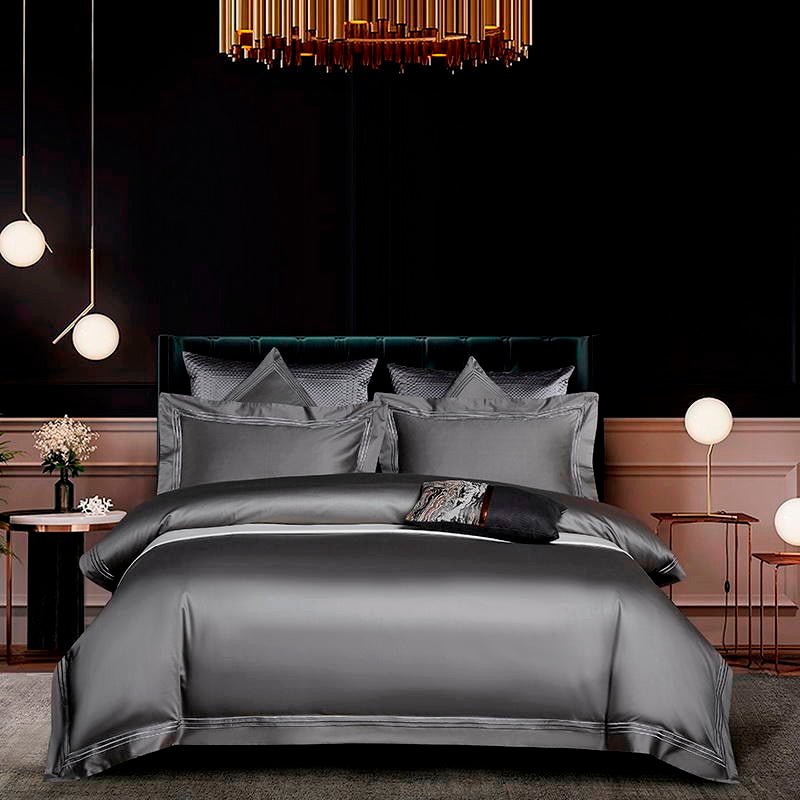 Leilah Grey Embroidered Edge Egyptian Cotton Duvet Cover Set - RoseStraya.com