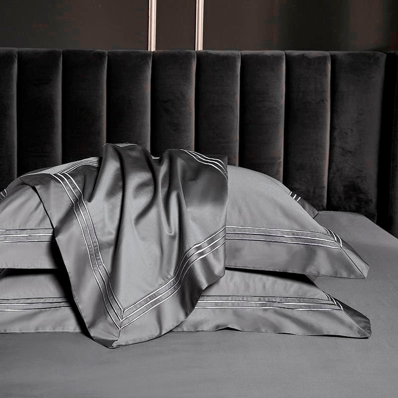 Leilah Grey Embroidered Edge Egyptian Cotton Duvet Cover Set - RoseStraya.com