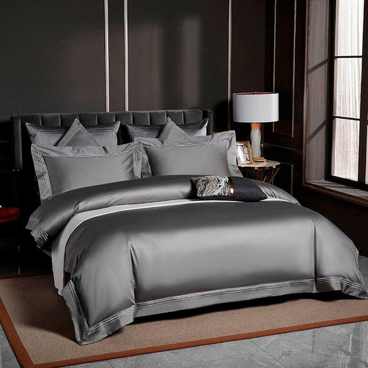 Leilah Grey Embroidered Edge Egyptian Cotton Duvet Cover Set - RoseStraya.com