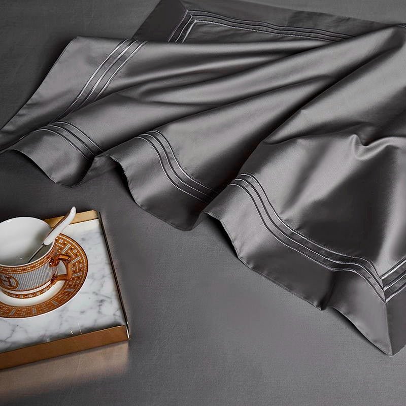Leilah Grey Embroidered Edge Egyptian Cotton Duvet Cover Set - RoseStraya.com