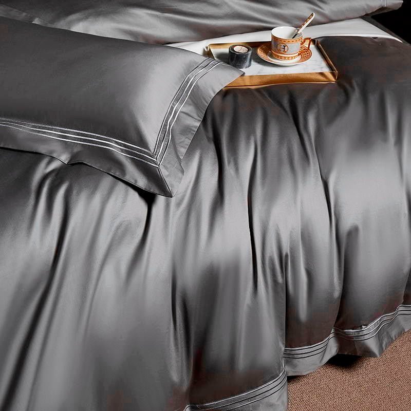 Leilah Grey Embroidered Edge Egyptian Cotton Duvet Cover Set - RoseStraya.com