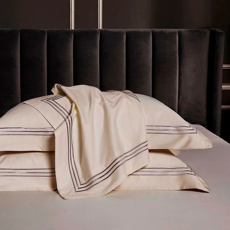 Leilah Kilim Beige Embroidered Edge Egyptian Cotton Duvet Cover Set - RoseStraya.com