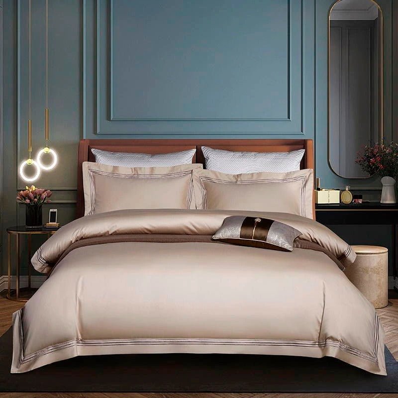 Leilah Kilim Beige Embroidered Edge Egyptian Cotton Duvet Cover Set - RoseStraya.com