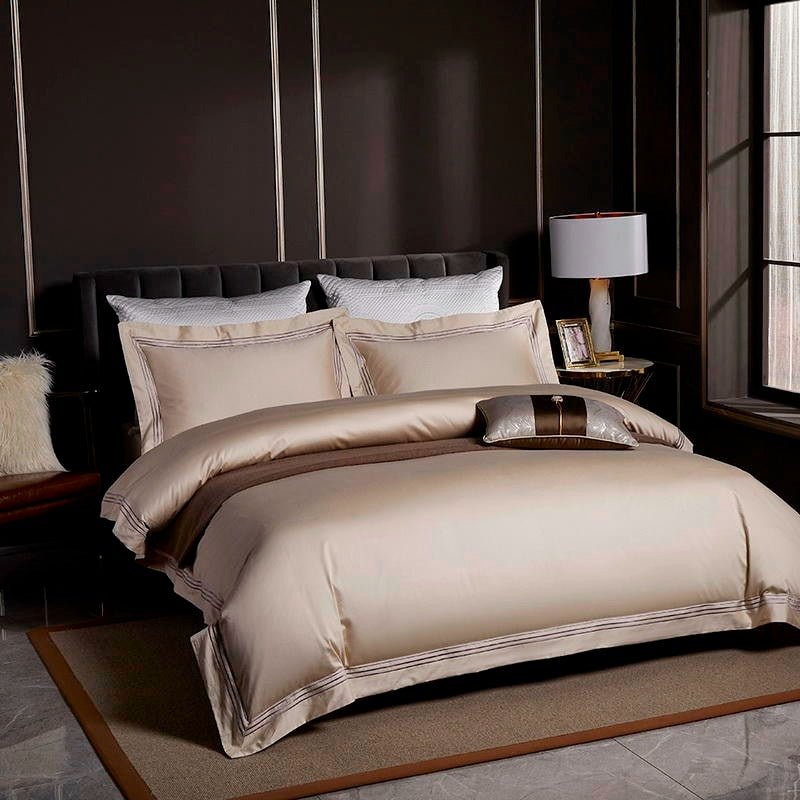 Leilah Kilim Beige Embroidered Edge Egyptian Cotton Duvet Cover Set - RoseStraya.com